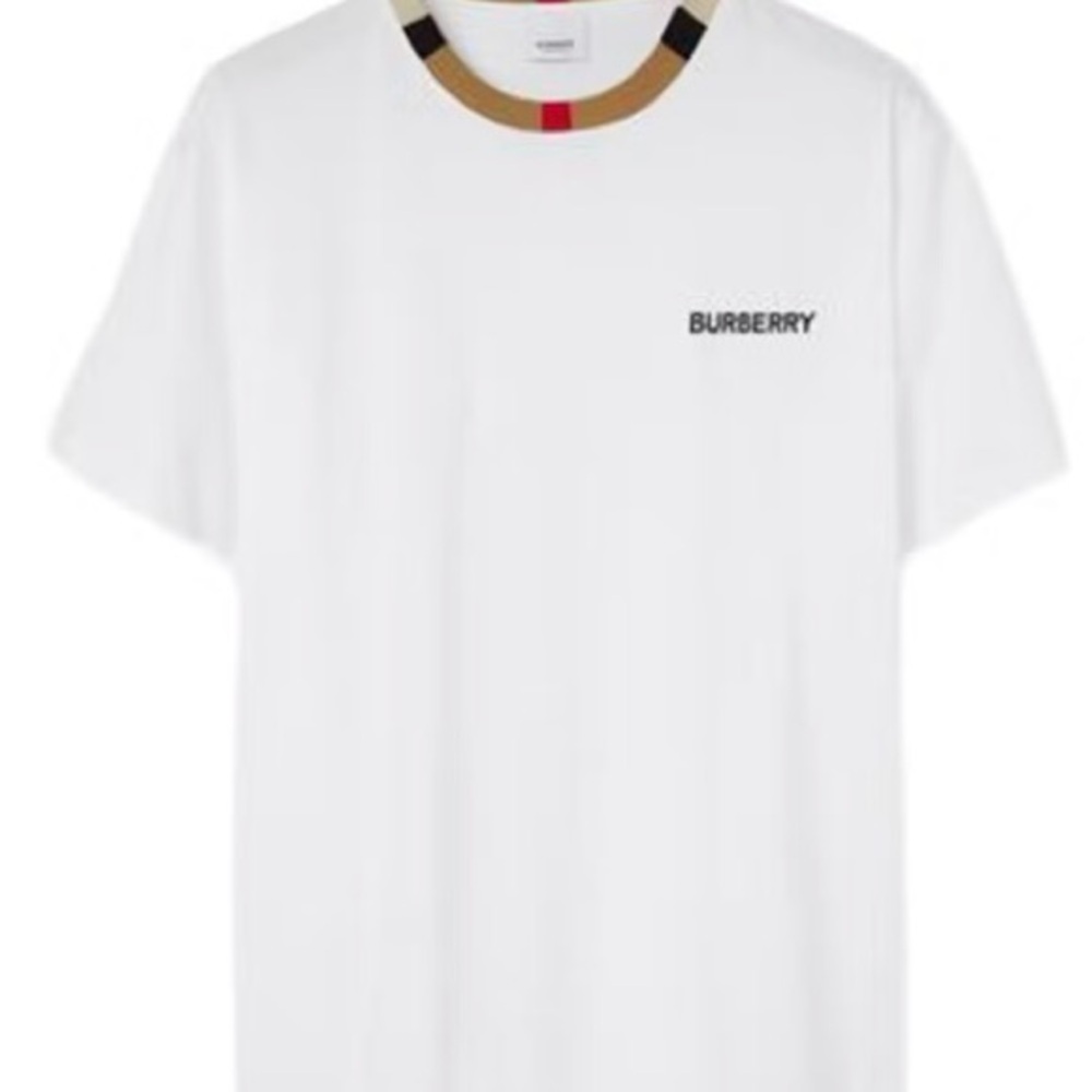 Burberry White T-Shirt with Multicolor Collar